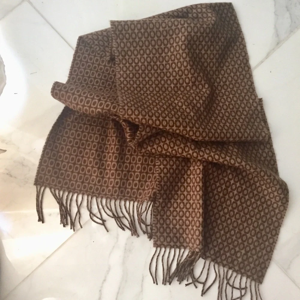 100% CASHMERE Scotland Made Scarf brown beige design
